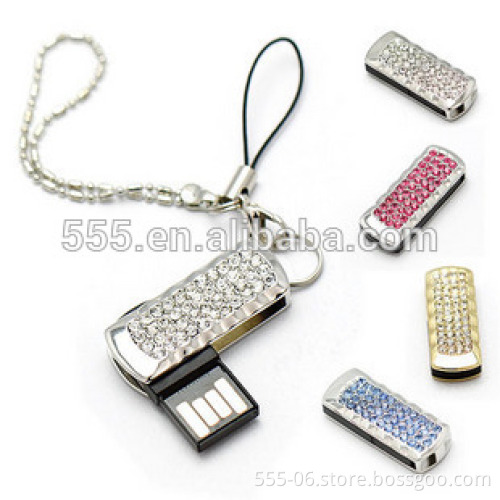 Metal jewelry swivel USB drive, fancy Diamond crystal USB flash drive with OEM logo printing